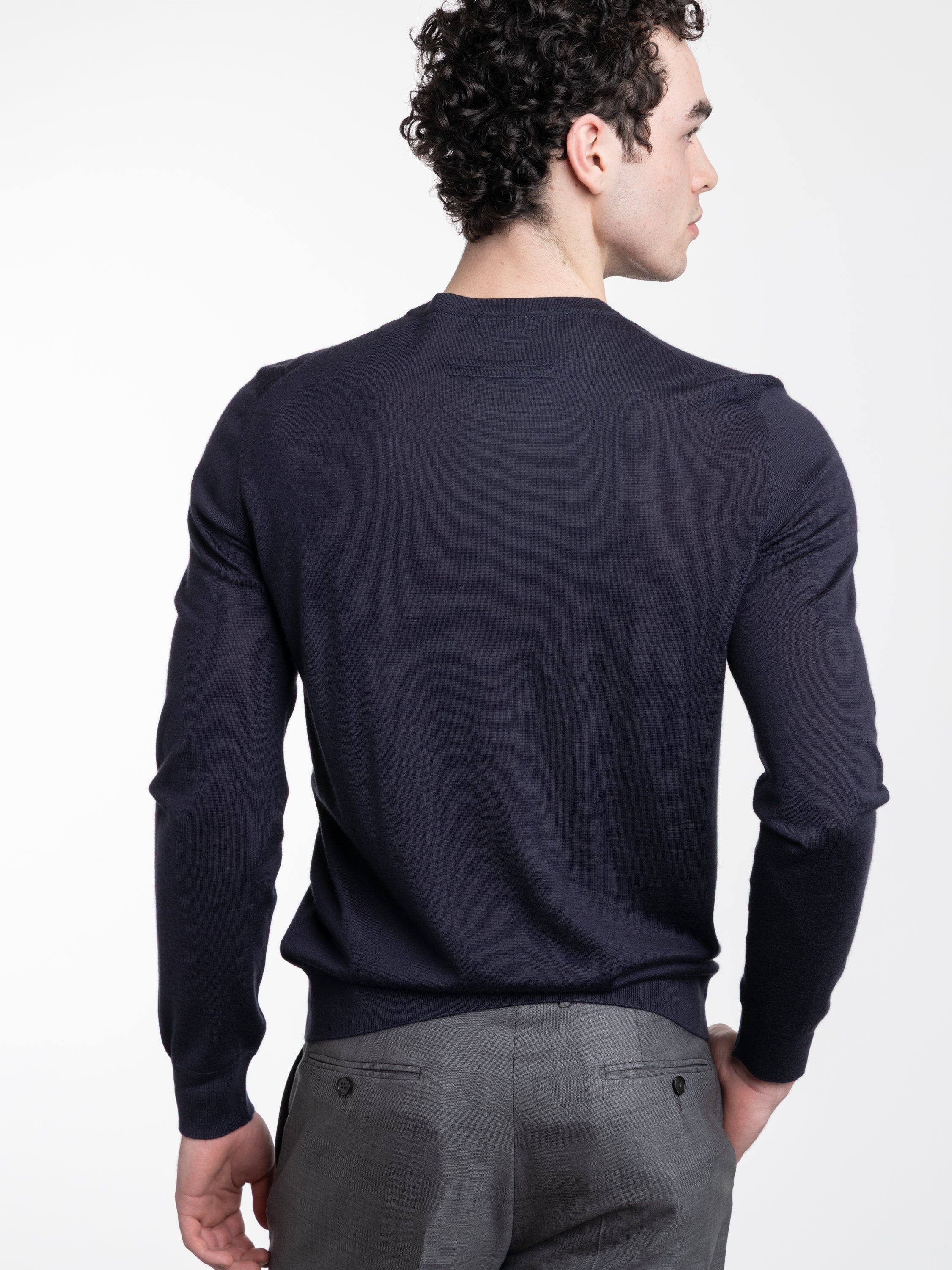 Navy Blue Mélange Cashseta Crewneck - Image 2