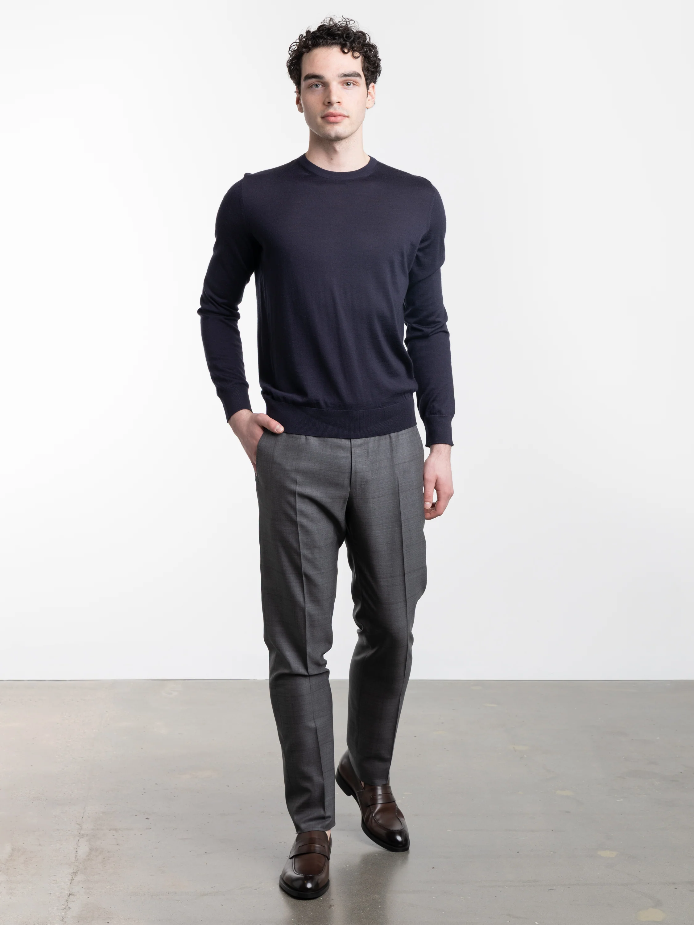 Navy Blue Mélange Cashseta Crewneck - Image 3