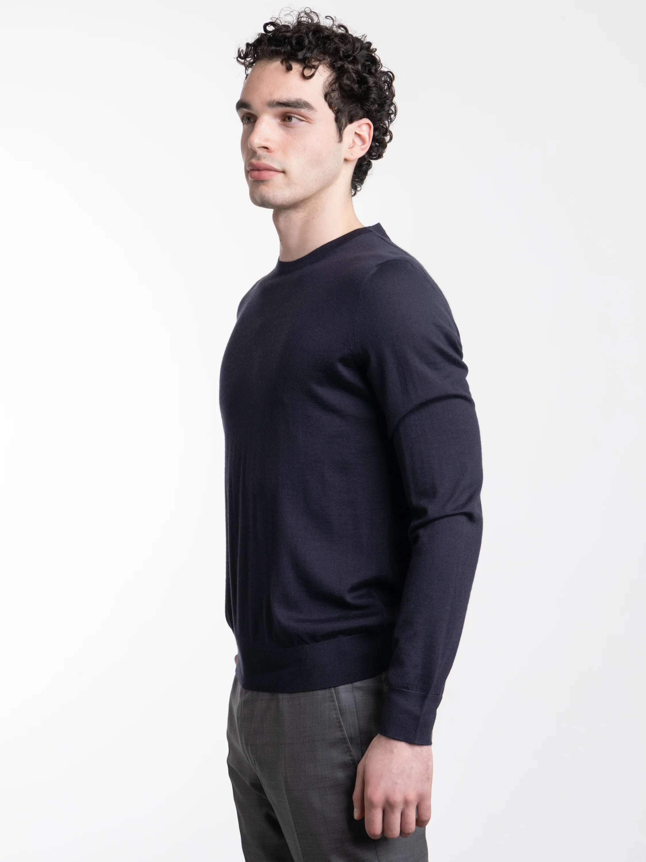 Navy Blue Mélange Cashseta Crewneck - Image 4