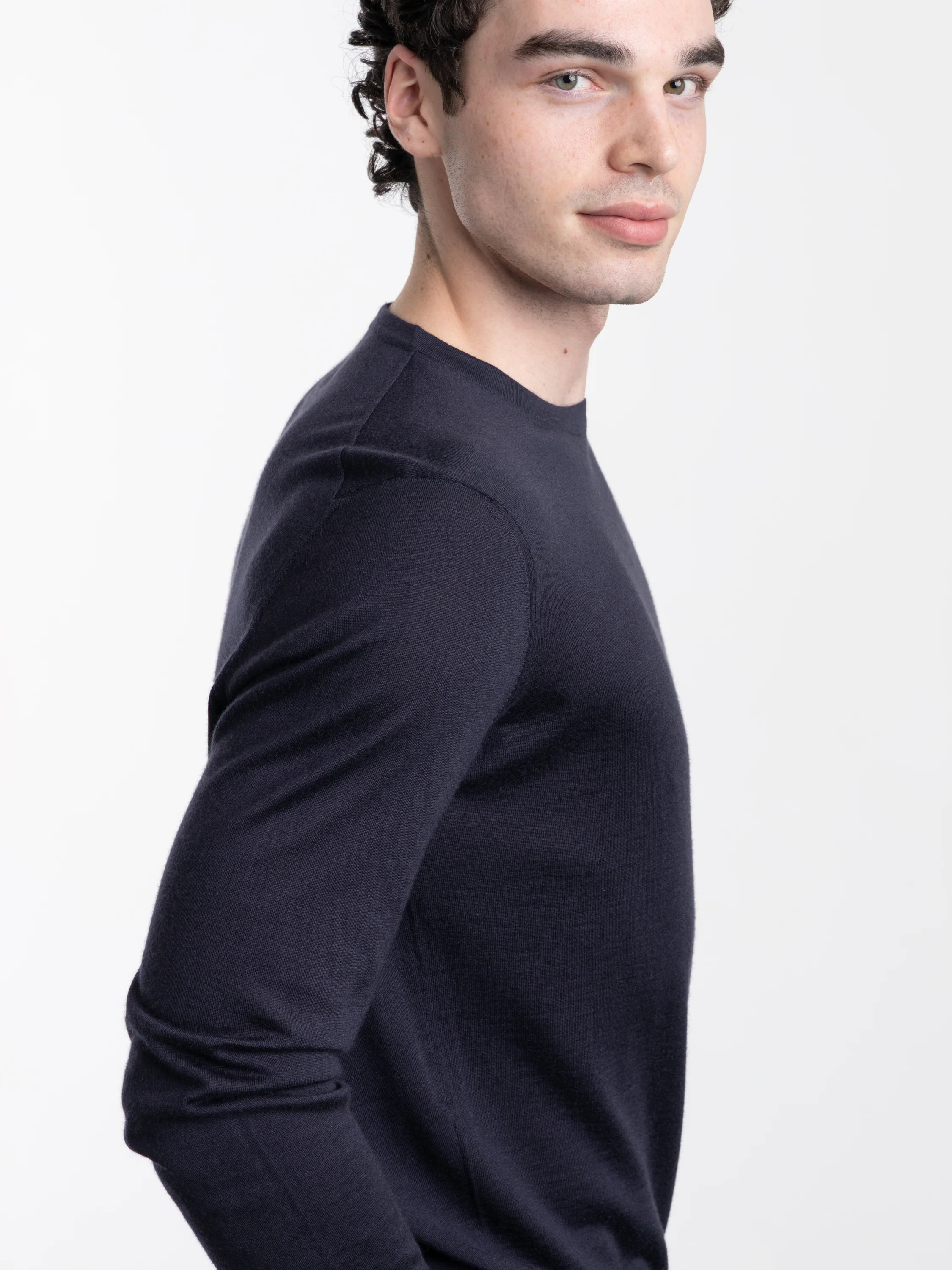Navy Blue Mélange Cashseta Crewneck - Image 6